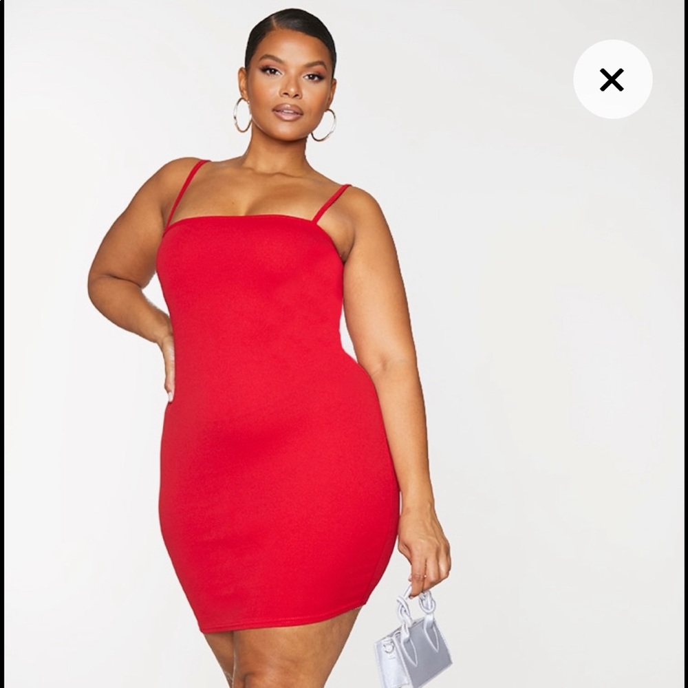 Plus Size Red Straight Neck Bodycon Dress | Pretty Little Thing